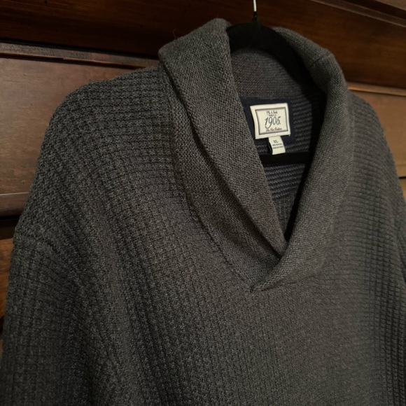 Jos A Bank Sweater Mens XL 100% Cotton Shawl Neck Collar Gray Fisherman Style - Picture 2 of 7